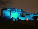 CastleEsplanade_02 - View of Edinburgh castle lit up in blue light at night