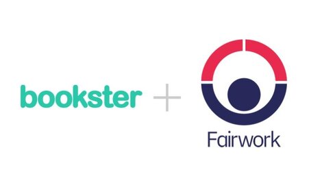 Bookster and Fairwork - A Bookster logo and a Fairwork logo, joined by a plus sign.