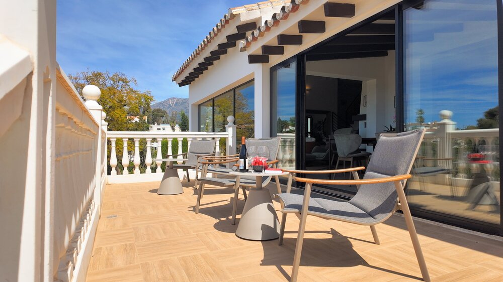Sunny terrace with mountain views