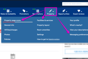 Booking.com optimisation tasks - A screenshot of the Booking.com screen with the tasks to optimise