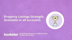 Property Listings Strength - Property Listings Strength. Available in all accounts. With an icon of a winners cup and a Bookster logo.