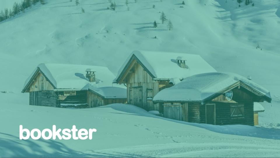 PMS for Holiday chalet - 3 snow covered wooden chalets nestled in the snowy hill with a Bookster logo. (© Pietro De Grandi @ Unsplash) PMS for Holiday chalet - 3 snow covered wooden chalets nestled in the snowy hill with a Bookster logo. (© Pietro De Grandi @ Unsplash)