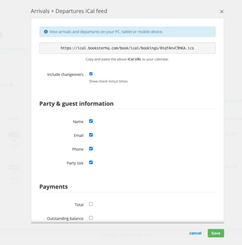 iCal Feed of Arrivals and Departures
