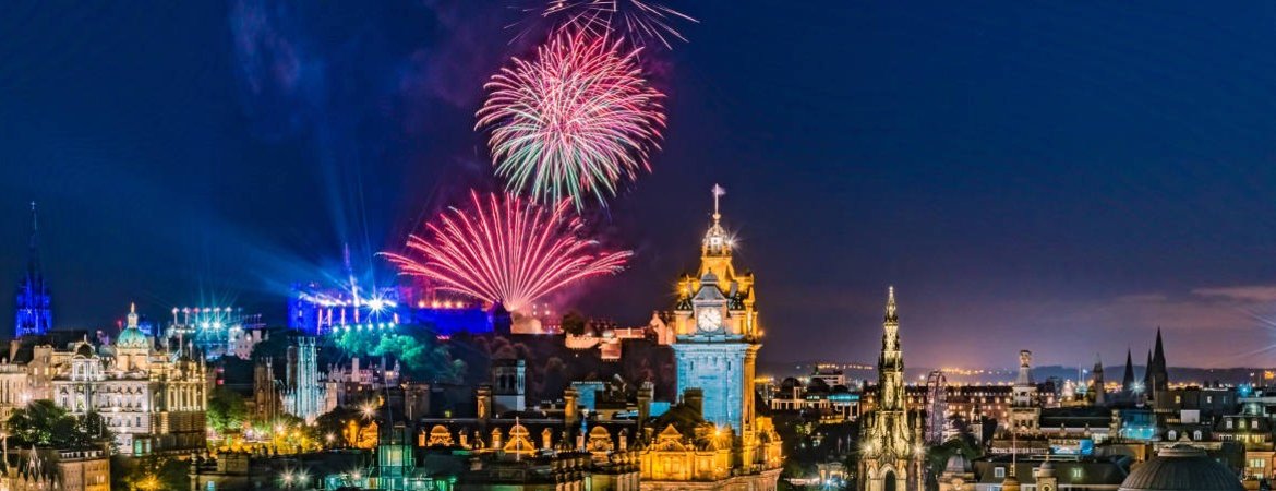 Fireworks coming from Edinburgh Castle during the summer festivals