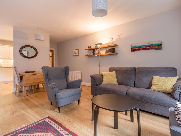 Dean Path 1 - Contemporary open plan living room and kitchen in family Edinburgh holiday let