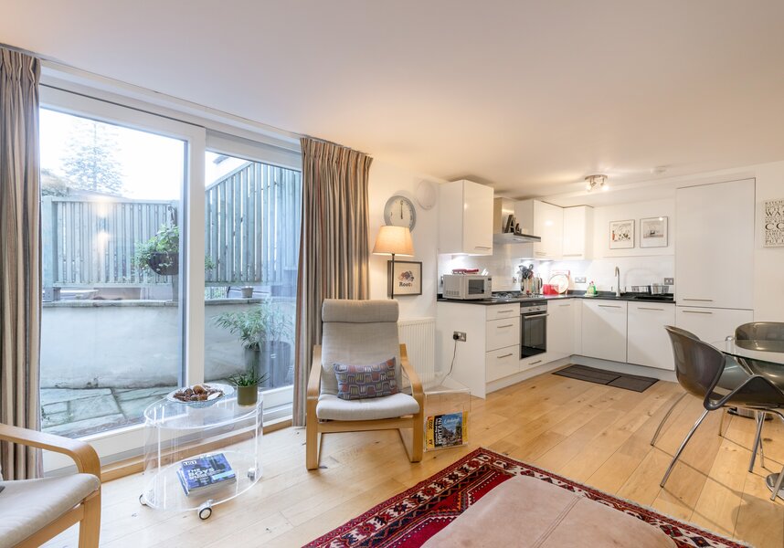 seating area with sliding doors to the private garden