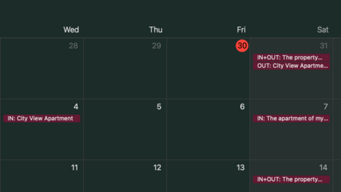 Calendar Screen Grab - Arrivals & Departures in your own Desktop Calendar (© Bookster 2022)