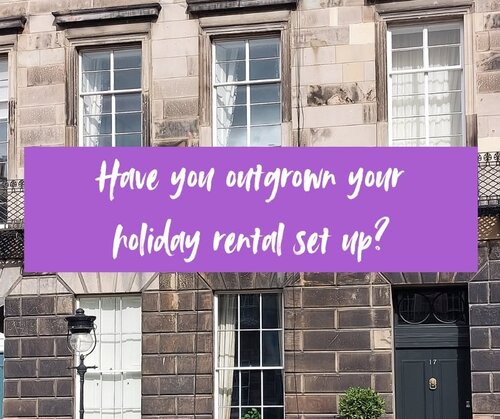 Have you outgrown your holiday rental set up? - Edinburgh building in the background with white text on a purple rectangle ''Have you outgrown your holiday rental set up?'' Have you outgrown your holiday rental set up? - Edinburgh building in the background with white text on a purple rectangle ''Have you outgrown your holiday rental set up?''