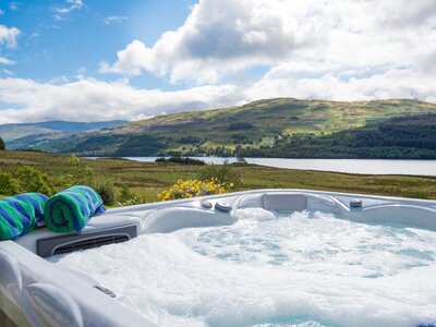 Views from hot tub in holiday home - Hot tub overlooking the hills and river.