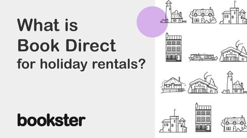 What is Book Direct for holiday rentals - What is Book Direct for holiday rentals" with icons of different types of properties and a Bookster logo. What is Book Direct for holiday rentals - What is Book Direct for holiday rentals" with icons of different types of properties and a Bookster logo.