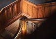 The wood panelling on the staircase