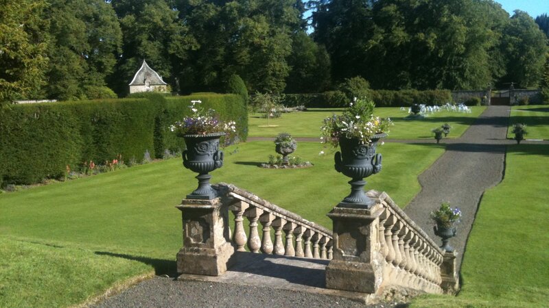 Descending into Murthly Castle walled garden - The stone steps and expansive garden of Murthly Castle are ideal for corporate and event hire. (© Murthly Estate)
