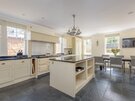 St Aidans - Kitchen and Dining - Large stylish kitchen with Aga and black marble worktops.  Dining table and seating for 8 guests in North Berwick.