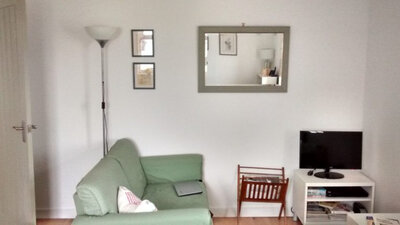 Living Area - The living area, featuring two sofas and TV/DVD player