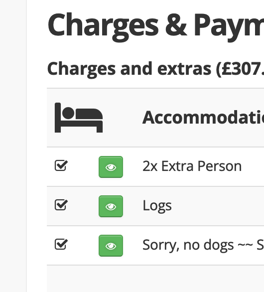Screen grab of Add-On charges in Bookster - Show/Hide Add-Ons from vacation rental Guests using Bookster (© 2023 Bookster)