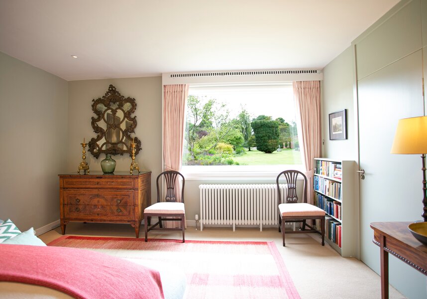 Luxurious bedroom with seating area
