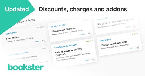 Discounts, Charges and Extras for holiday rentals - Our new style of Discounts, Charges and Extras revolutionise the way you manage your holiday rentals.