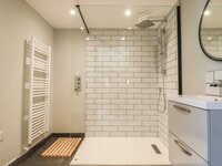 Modern walk-in shower room view