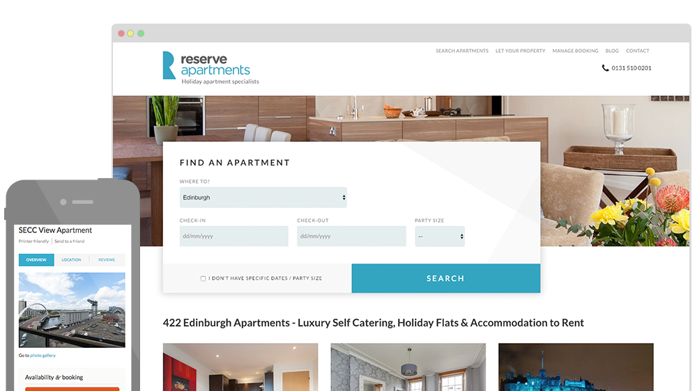 Reserve Apartments website - Screengrab of Reserve Apartments