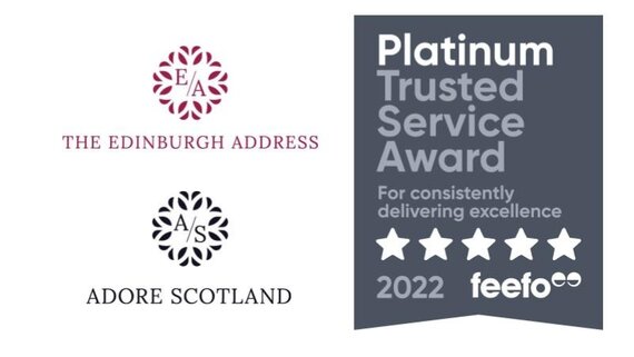 The Edinburgh Address and Adore Scotland wins Feefo Award - The Edinburgh Address and Adore Scotland wins Feefo Platinum Trusted Service Award 2022