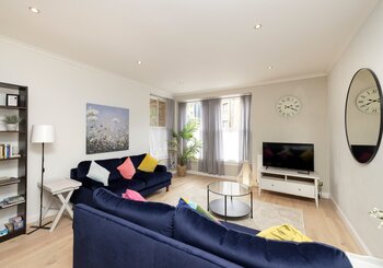main pic livingroom - Stylish living room in Dean Village, Edinburgh holiday apartment.