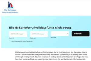 Elie Getaways Home Page - Elie Getaways Home Page of their Bookster website (© 2026 Elie Getaways)