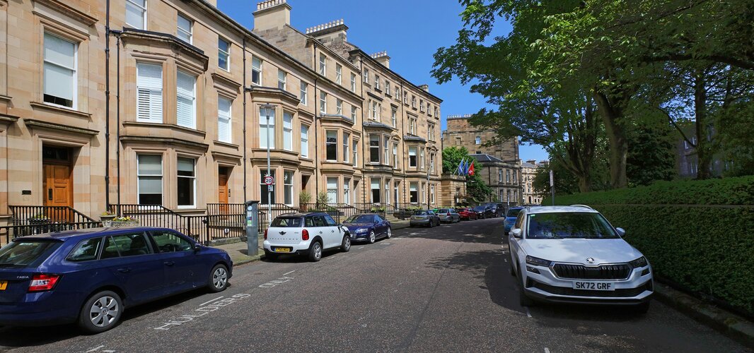 The Rothesay Terrace Residence - External shot of the facade of self catering accommodation in Edinburgh's West End.