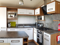 Kitchen area with island