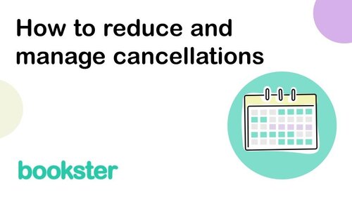 How to reduce and manage guest cancellations - Text reads "How to reduce and manage guest cancellations" with a logo for Bookster PMS and an icon of a calendar.