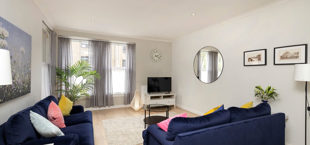 livingroom 2  - Stylish living room in Dean Village, Edinburgh holiday apartment.