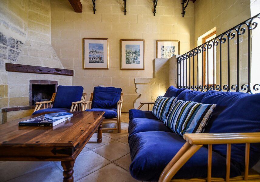 11. Living area with wood burning fireplace