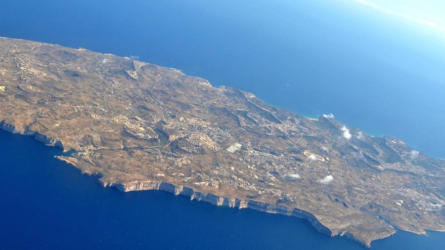 Airbnb in Gozo Island - View of Mediterranean island from the air on arrival to the Airbnb in Gozo at Malta Luqa airport.