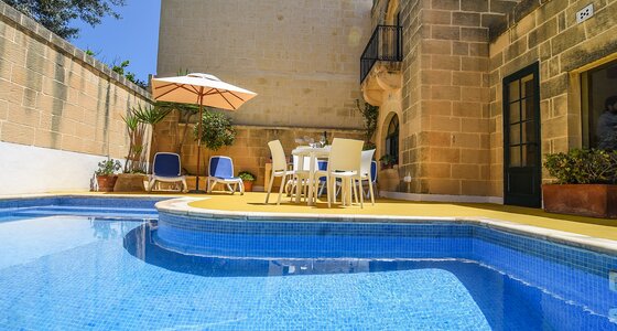 1. Outdoor area with private pool and BBQ