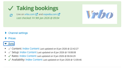 Syncing via Vrbo - Settings for syncing a property to Vrbo and Expedia (© 2026 Bookster)
