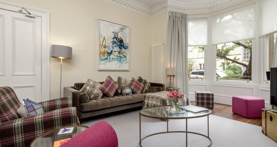 Spacious Sitting Room in Luxury Self Catering Home - Elegant room featuring comfortable, modern elements and ample natural light (© The Edinburgh Address Ltd)