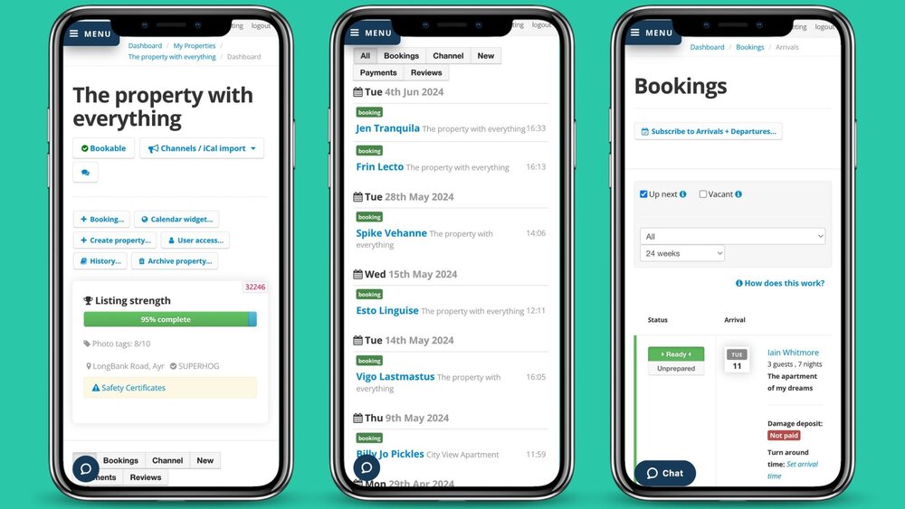 Using Bookster holiday rental software on mobile phone devices