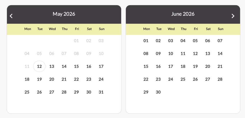 Calendar Widget Colours - Add your own colours to the Bookster calendar widgets (© 2026 Bookster) Calendar Widget Colours - Add your own colours to the Bookster calendar widgets (© 2026 Bookster)