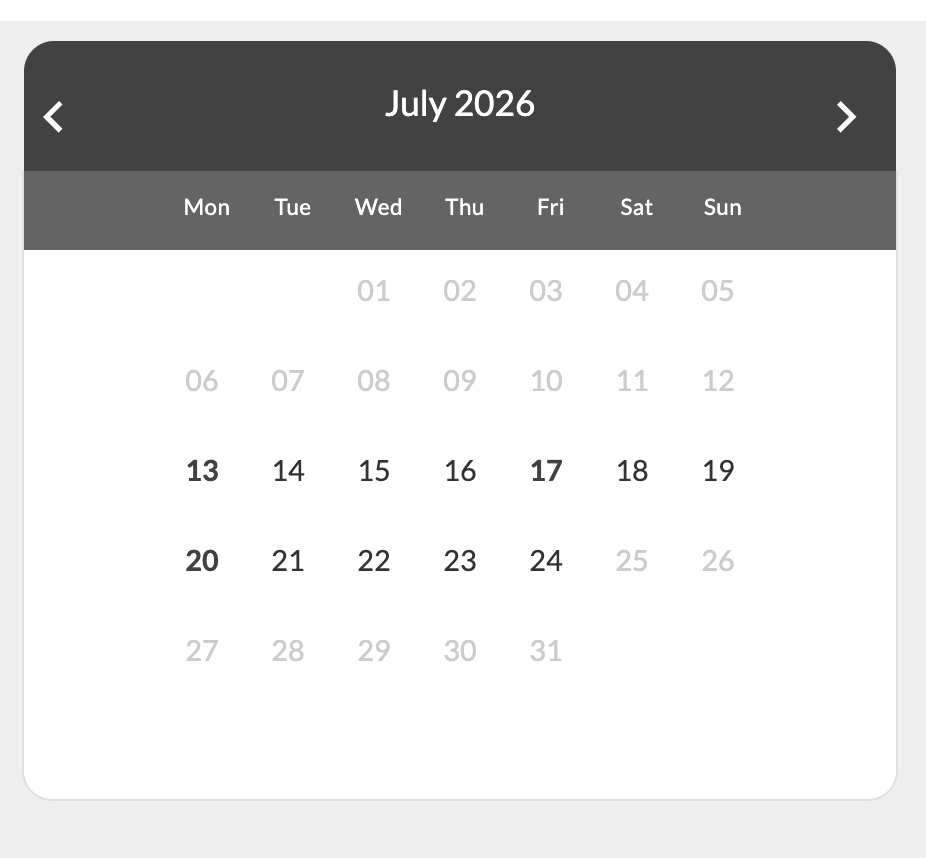Calendar Widget Colours - Add your own colours to the Bookster calendar widgets (© 2026 Bookster)