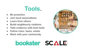 Slide 3 from the Scale Rentals and Bookster event - A list of tools for your tool box and logo of Bookster and Scale Rentals Slide 3 from the Scale Rentals and Bookster event - A list of tools for your tool box and logo of Bookster and Scale Rentals