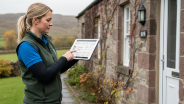 Arrival Report check - Checking the Bookster arrivals report outside a holiday rental (© 2025 Bookster)