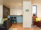 Open Plan Living - View of the kitchen from the living room in the open plan area of this stylish holiday home in North Berwick.