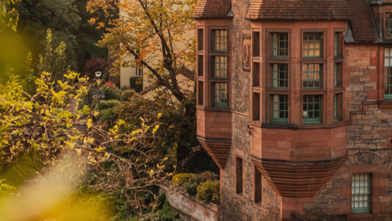 Autumn in Edinburgh - Red stone building in the warm Autumn light