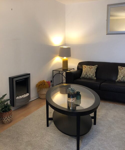 Living room - Stylish living room with leather sofa in holiday home.