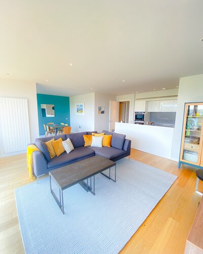 Kitchen/Dining/Living Room - Contemporary open-plan living room/dining room/kitchen in Edinburgh holiday home.