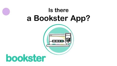 Is there a Bookster App - Text with "Is there a Bookster App?" with an icon for a desktop and mobile, and a Bookster logo.
