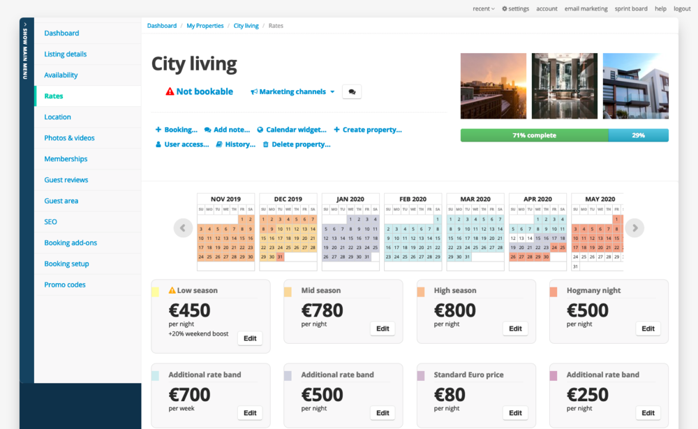 New Bookster look (property rates) - A screen grab of the property rates page in the new Bookster look and feel (© 2019 Bookster)