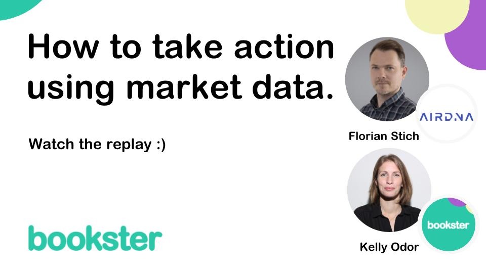 How to take action using market data - From owner acquisition to daily operations: a data driven approach to managing short term rentals. Special guest Florian Stich will cover how to action in your holiday rentals using market data. How to take action using market data - From owner acquisition to daily operations: a data driven approach to managing short term rentals. Special guest Florian Stich will cover how to action in your holiday rentals using market data.