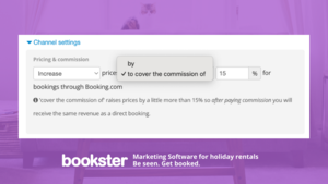 Use Bookster to cover commission - Screengrab from Bookster showing the option to Increase prices by 15% commission or Increase prices to cover the commission of 15%. (© Bookster 2026)