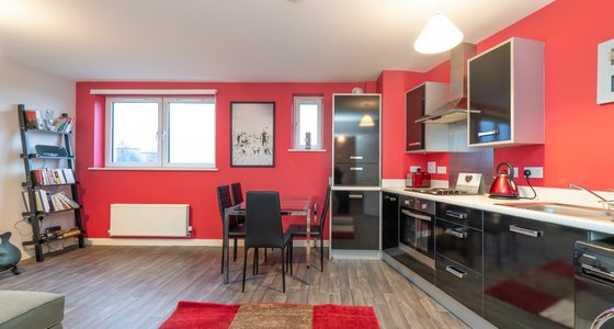 Lochend Park View (New) 1 - Contemporary open plan living room / kitchen in Edinburgh holiday apartment