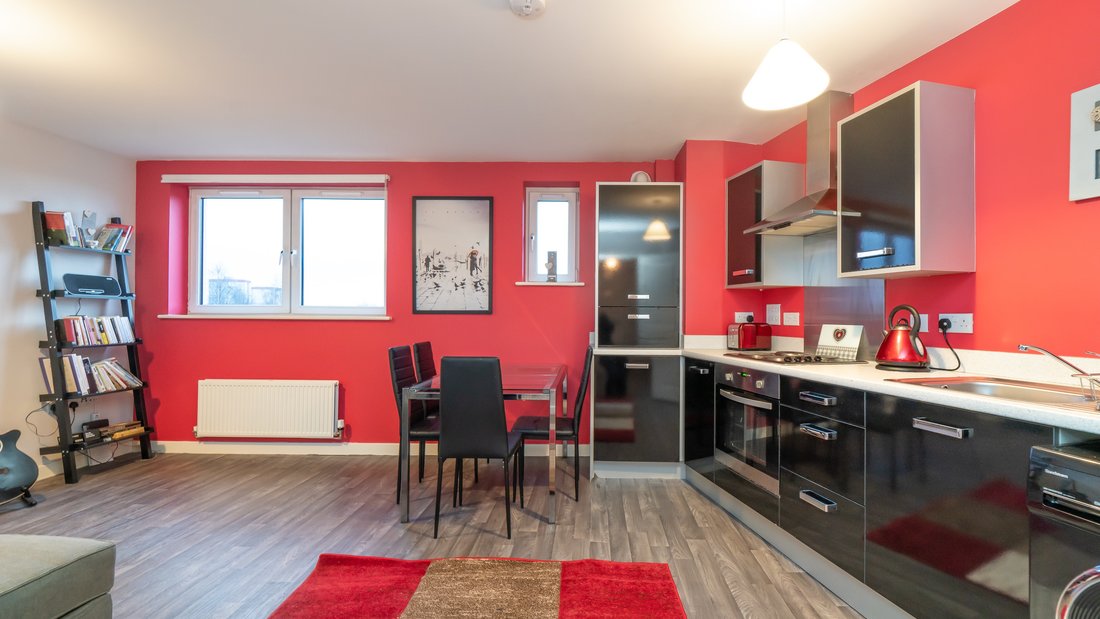 Lochend Park View (New) 1 - Contemporary open plan living room / kitchen in Edinburgh holiday apartment